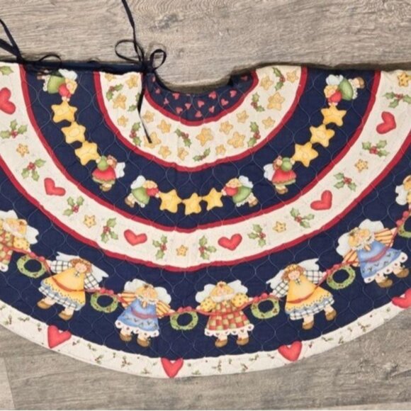 VTG Joyful Angels Tree Skirt by Dianna Marcum Printed quilted Country primitive - Picture 3 of 11